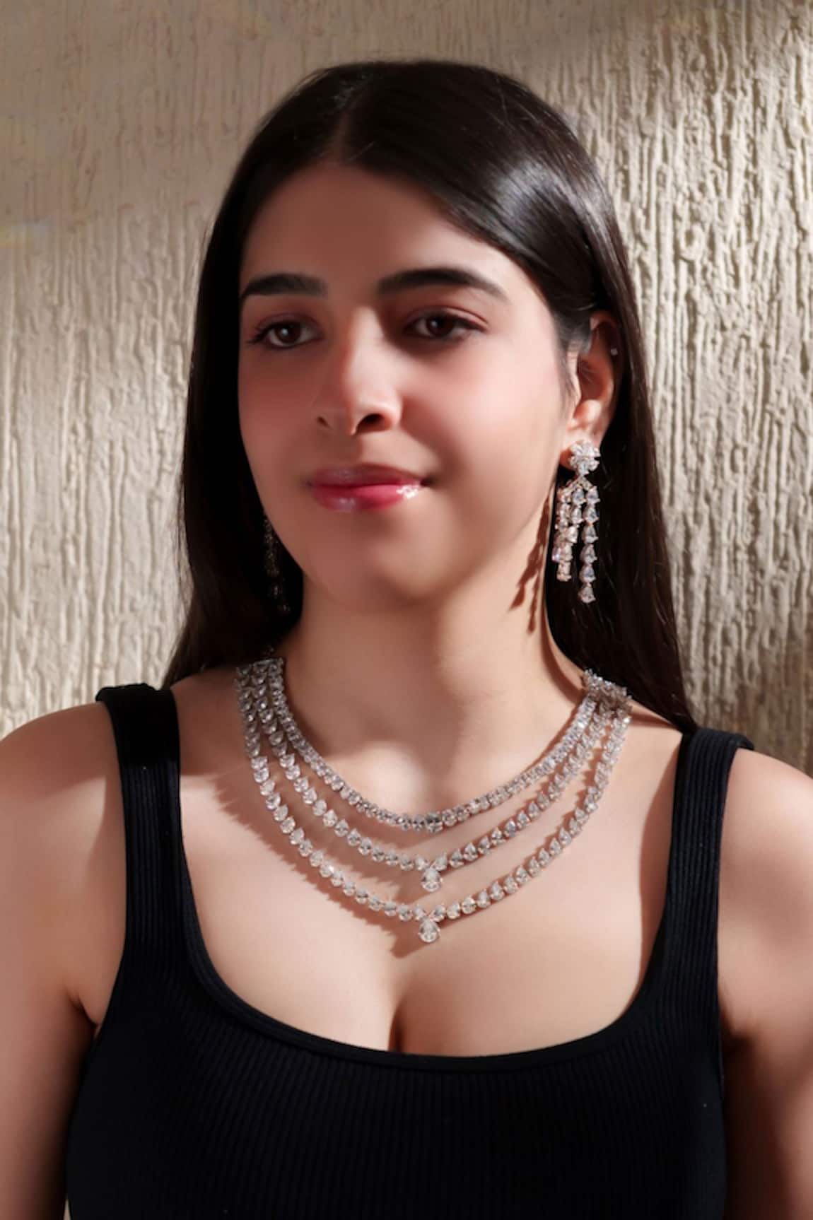 Zevar By Geeta Diamond Embellished Layered Necklace Set 