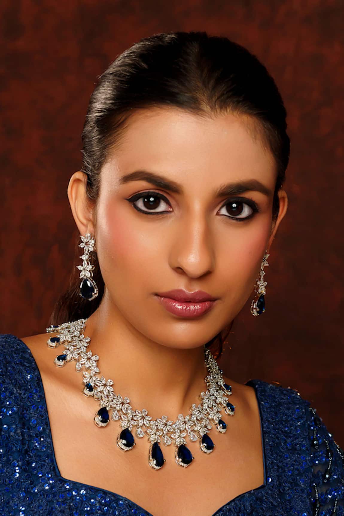 Zevar By Geeta Contrast Stone Embellished Necklace Set 