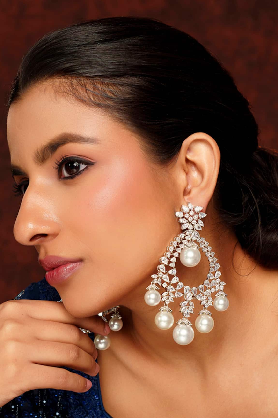 ZEVAR BY GEETA Geometric Carved Diamond Embellished Earrings 