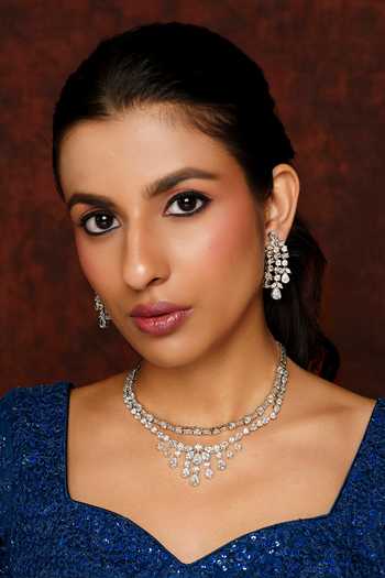 Zevar By Geeta Geometric Carved Layered Necklace Set 