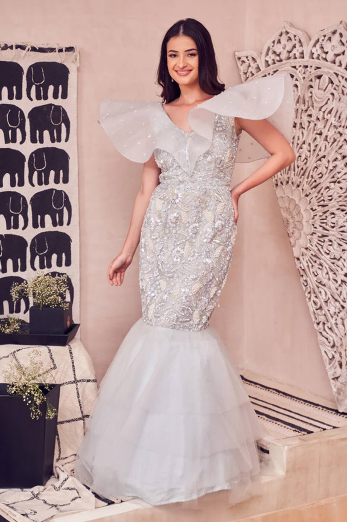 Swish By Dolcy And Simran Fae Hand Embellished Mermaid Gown