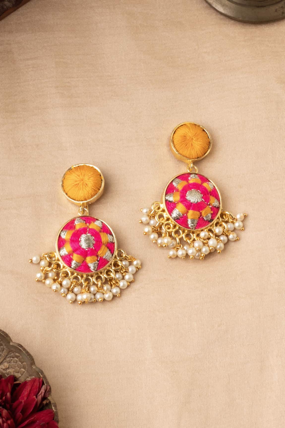 Bauble Bazaar Embroidered Sunflower Earrings 