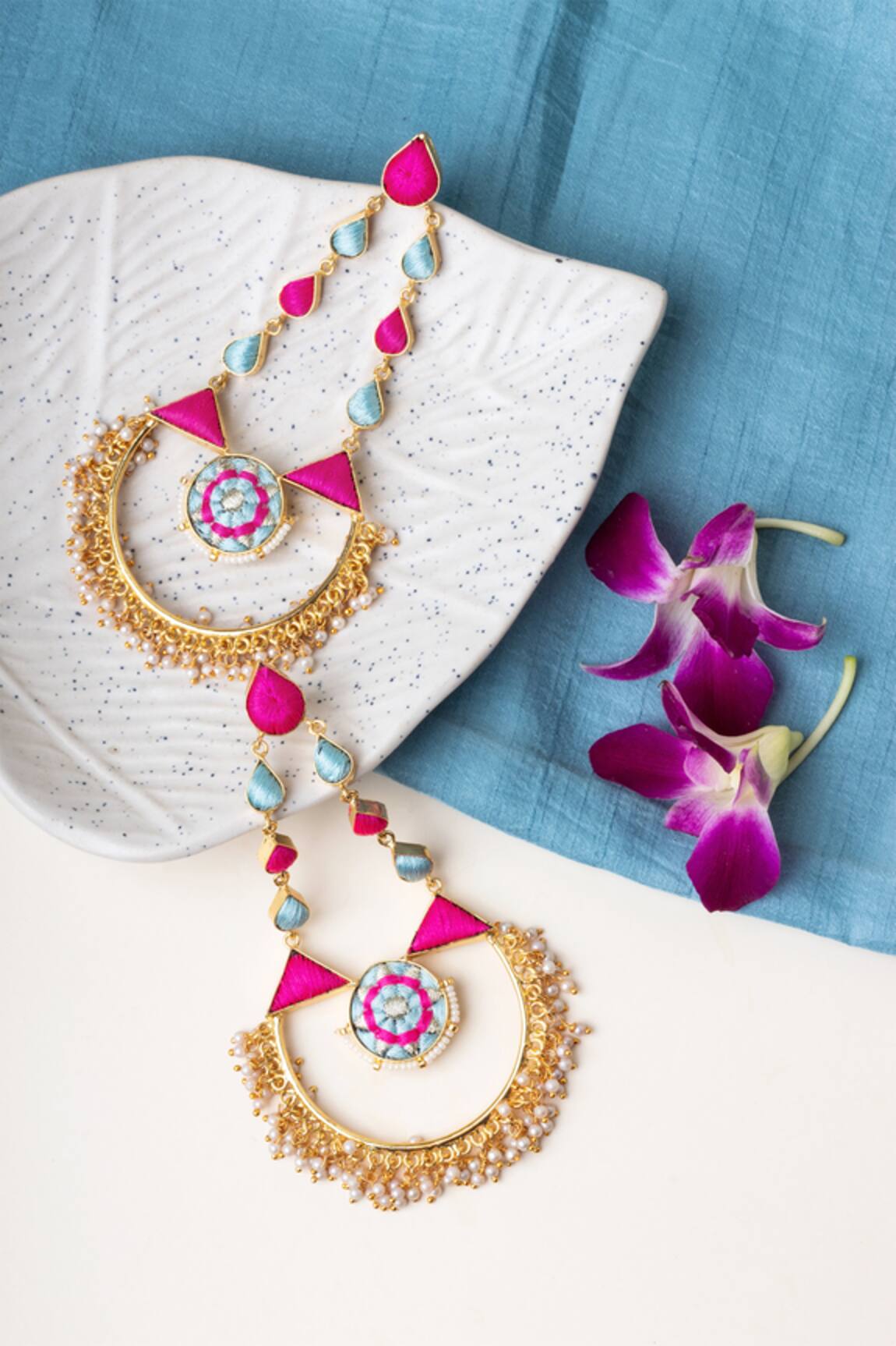 Bauble Bazaar Thread Embroidered Bali Drop Earrings