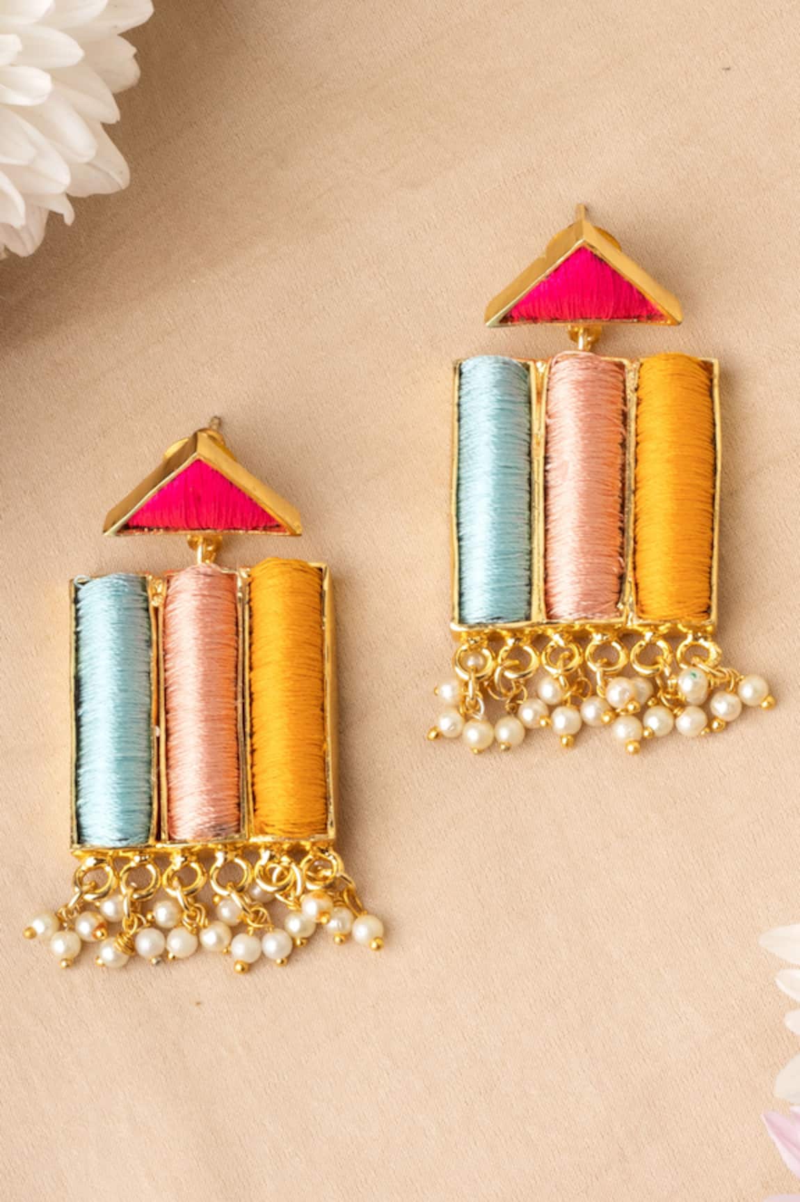 Bauble Bazaar Rainbow Lily Geometric Embroidered Earrings 