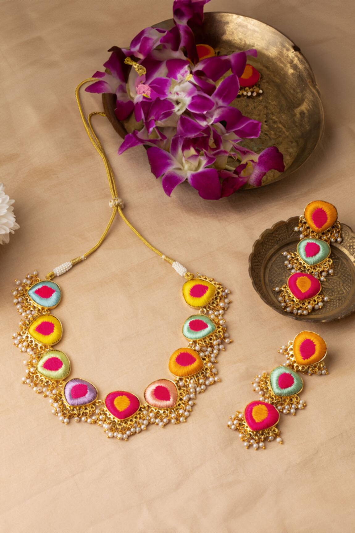 Bauble Bazaar Rainbow Orchid Necklace Set 