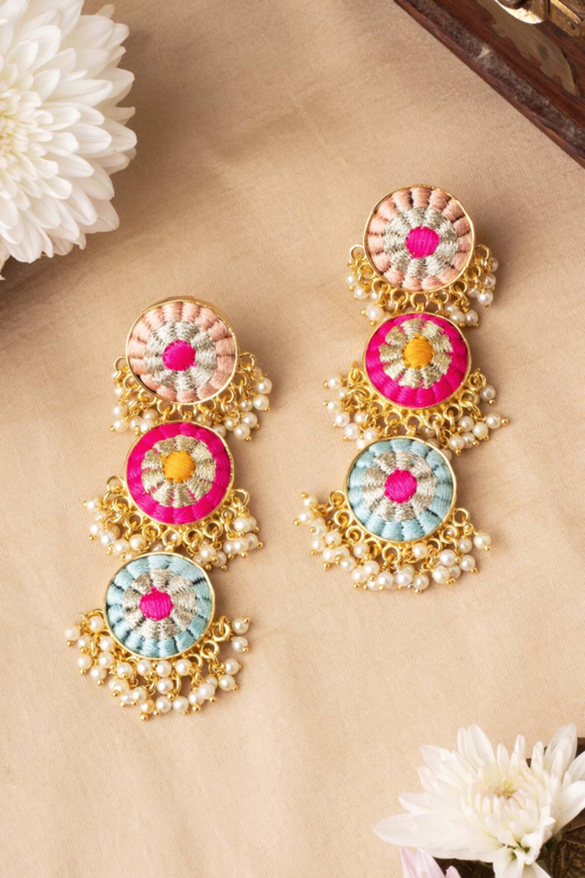 Bauble Bazaar 3 Tier Zari Circular Dangler Earrings 