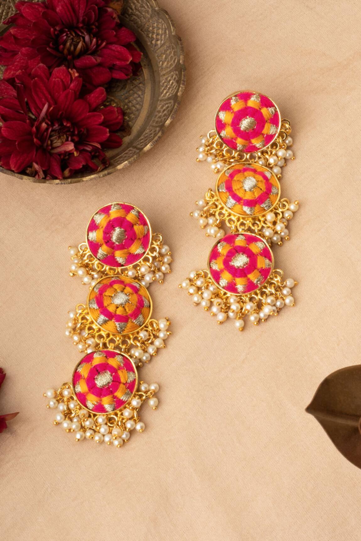 Bauble Bazaar Plumeria 3 Tier Pearl CircularDangler Earrings 