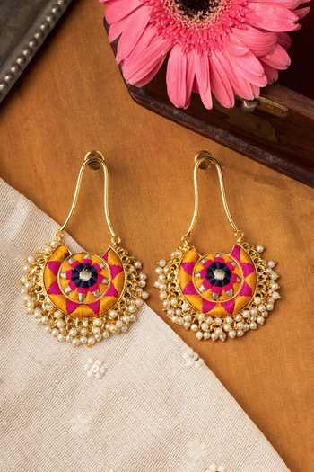 Bauble Bazaar Circular Embroidered Earrings 