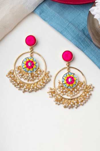 Bauble Bazaar Lotus Thread Embroidered Earrings 