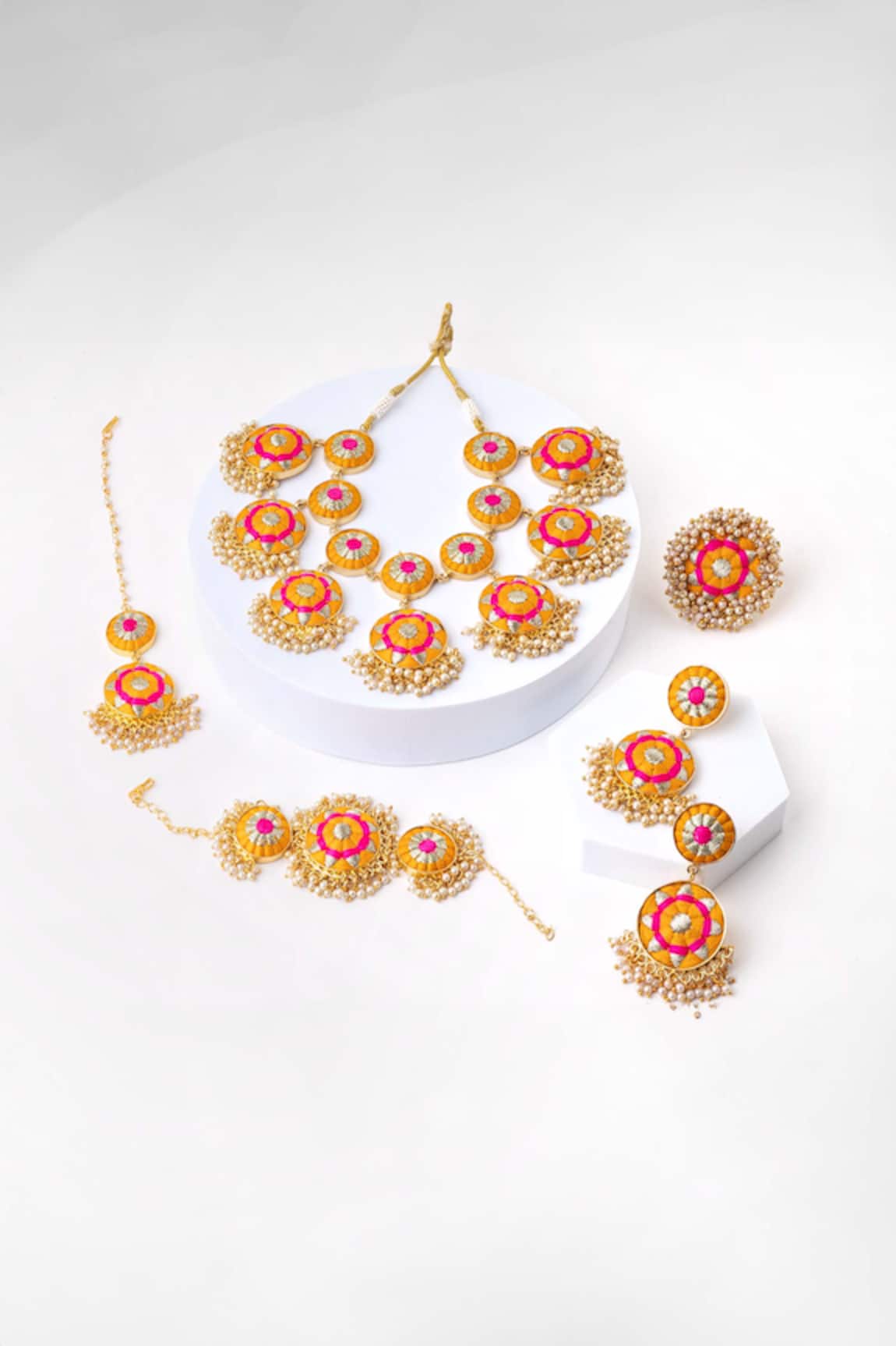 Bauble Bazaar Plumeria Double Layered Circular Motif Necklace Set 