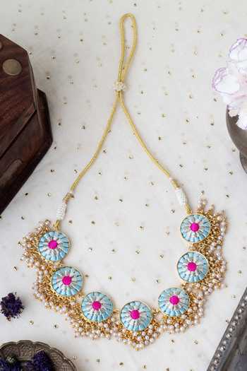 Bauble Bazaar Lotus Circular Motif Pearl Embellished Necklace 