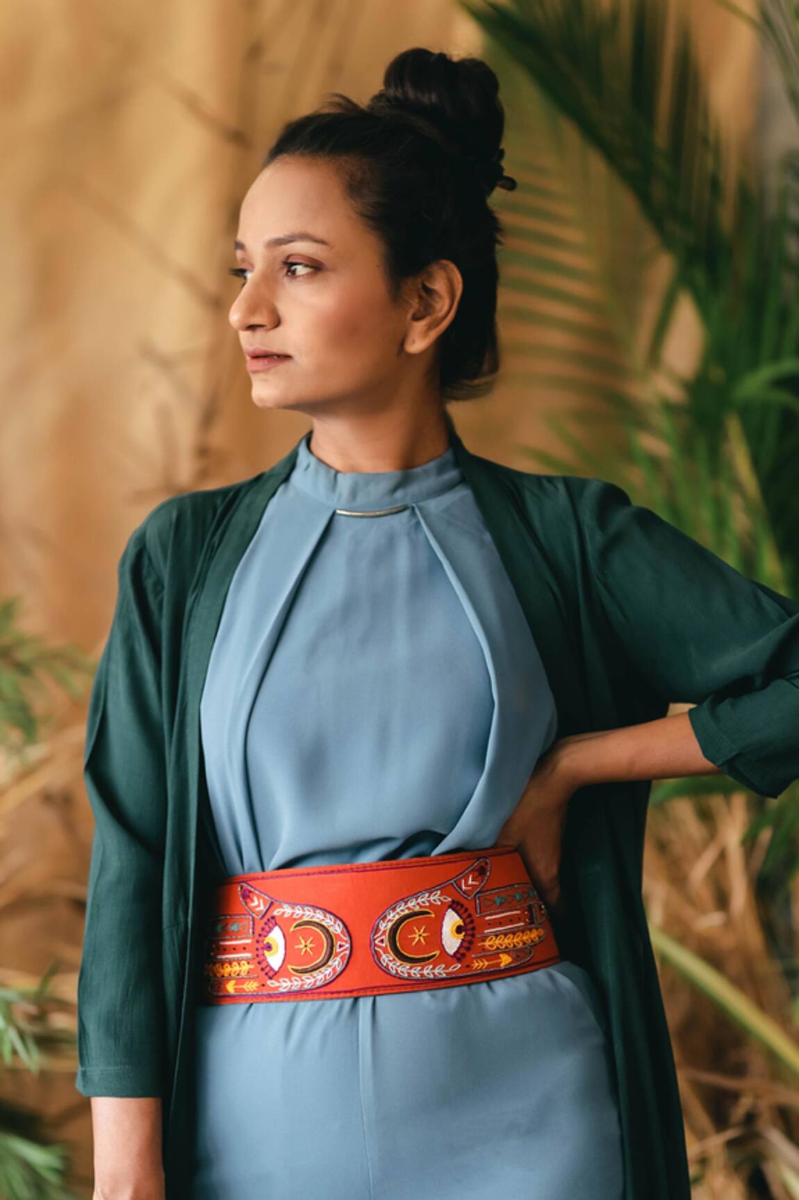 Krutiarts Hide & Seek Hamsa Silk Thread Embroidered Belt 