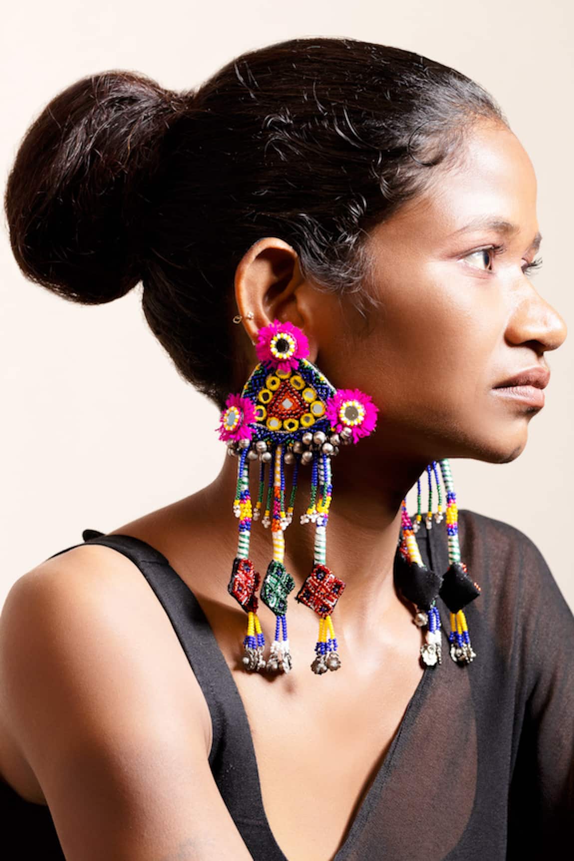 Krutiarts Babaal Embroidered Triangular Tassel Earrings 