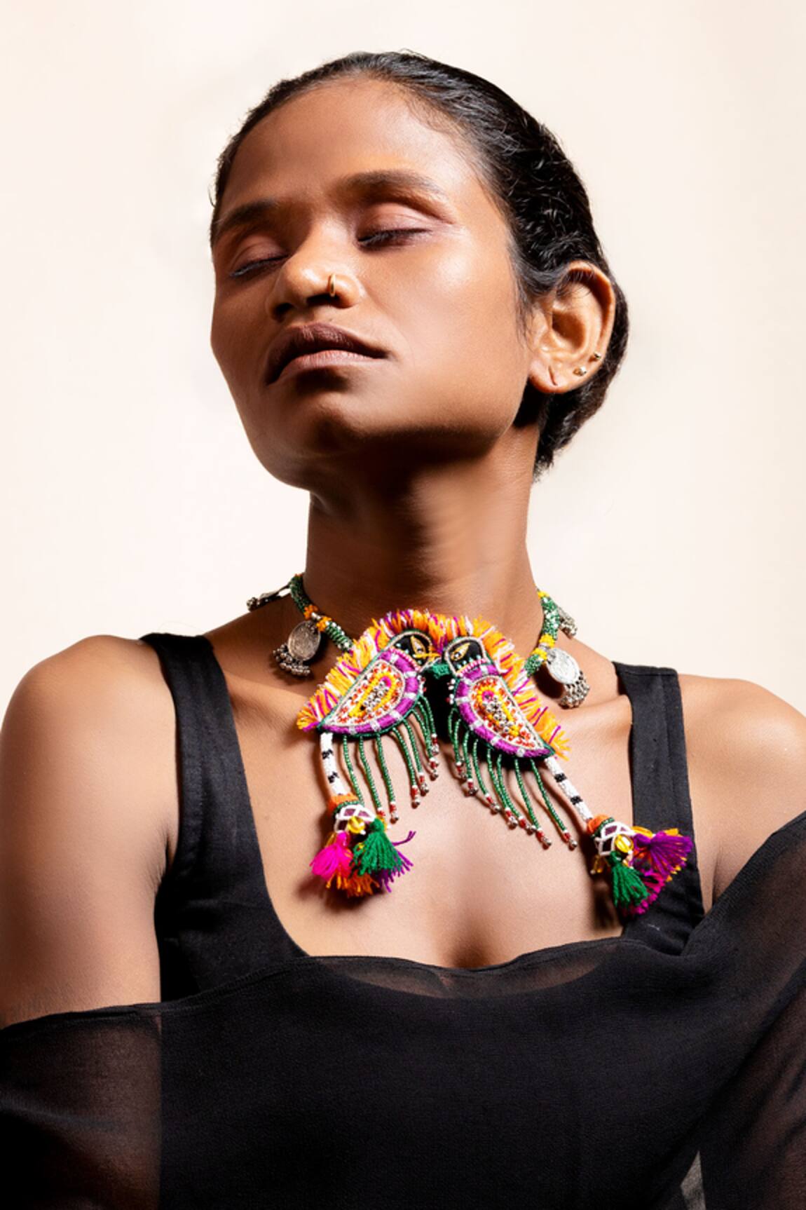 KrutiArts Vaydo Embroidered Parrot Tassel Choker 
