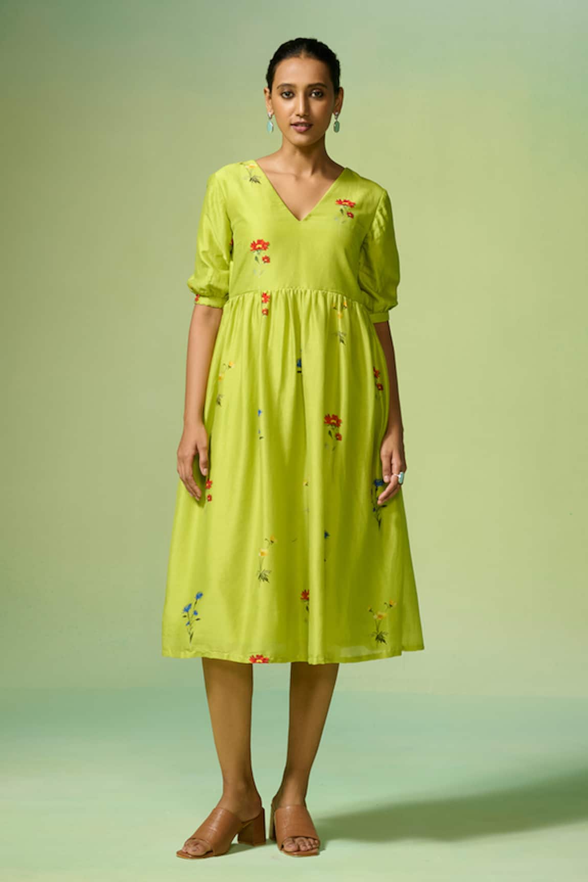 Dressfolk Floral Print Chanderi Midi Dress 