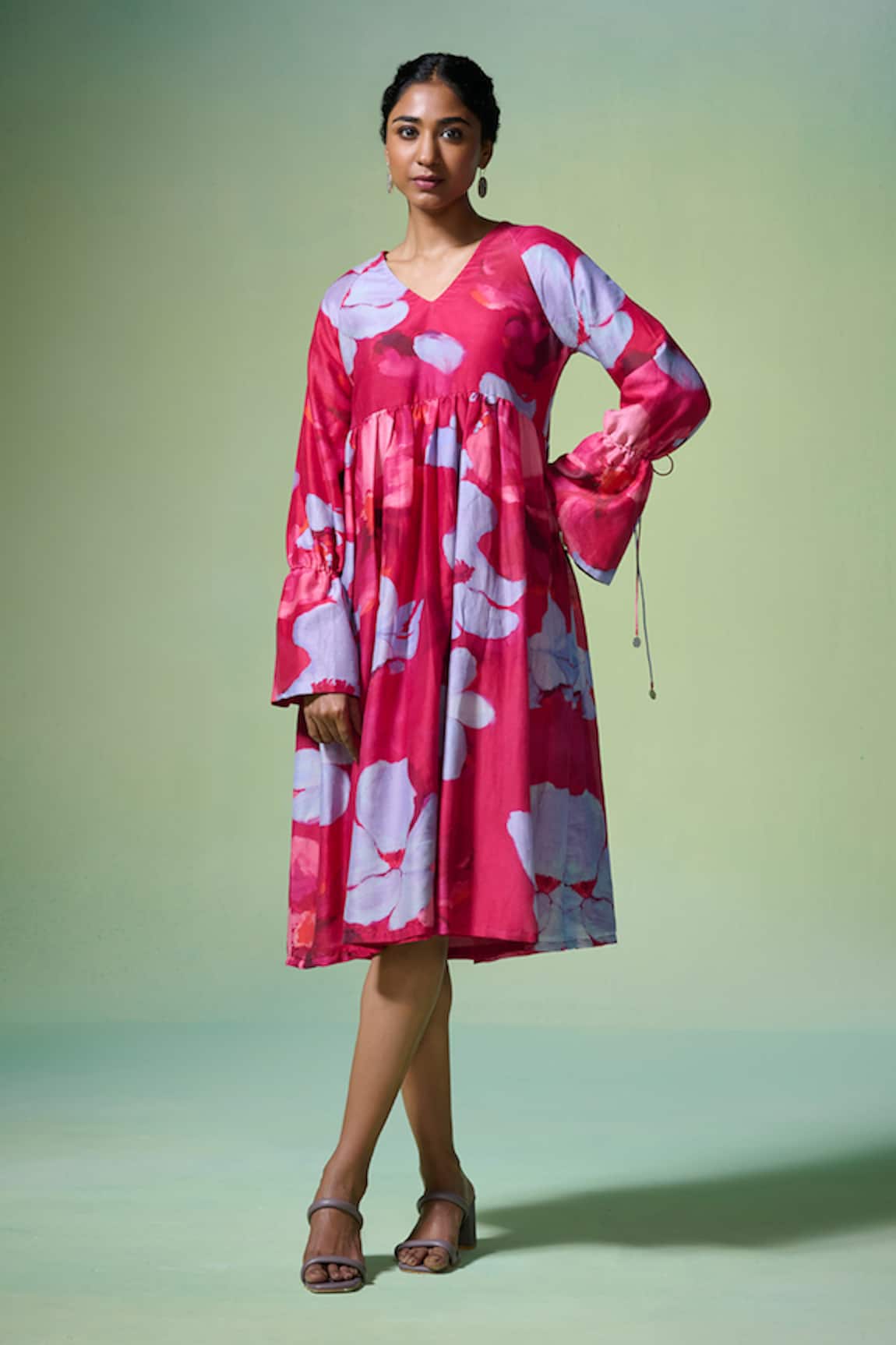Dressfolk Floral Print Chanderi Midi Dress 
