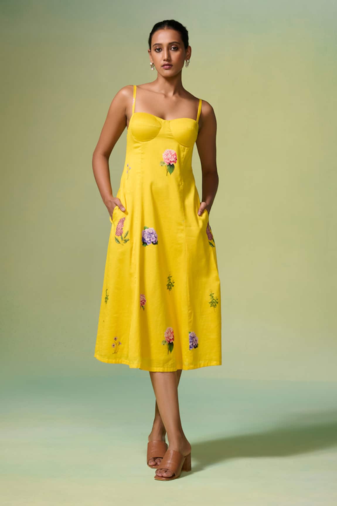 Dressfolk Floral Chanderi Midi Dress 