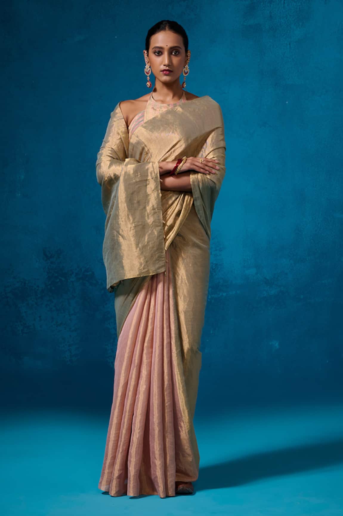 Dressfolk Peach Handwoven Saree with Running Blouse 