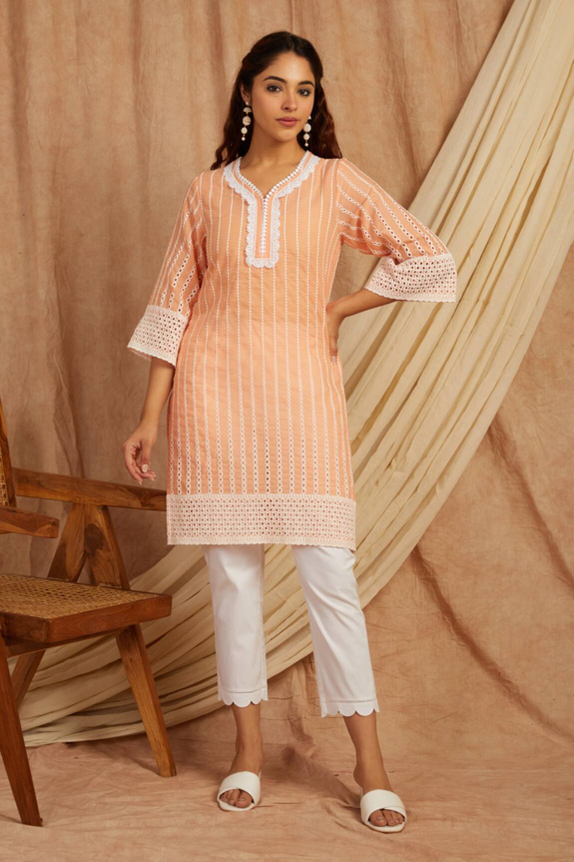 Label Muslin Cotton Embroidered Kurta With Pant