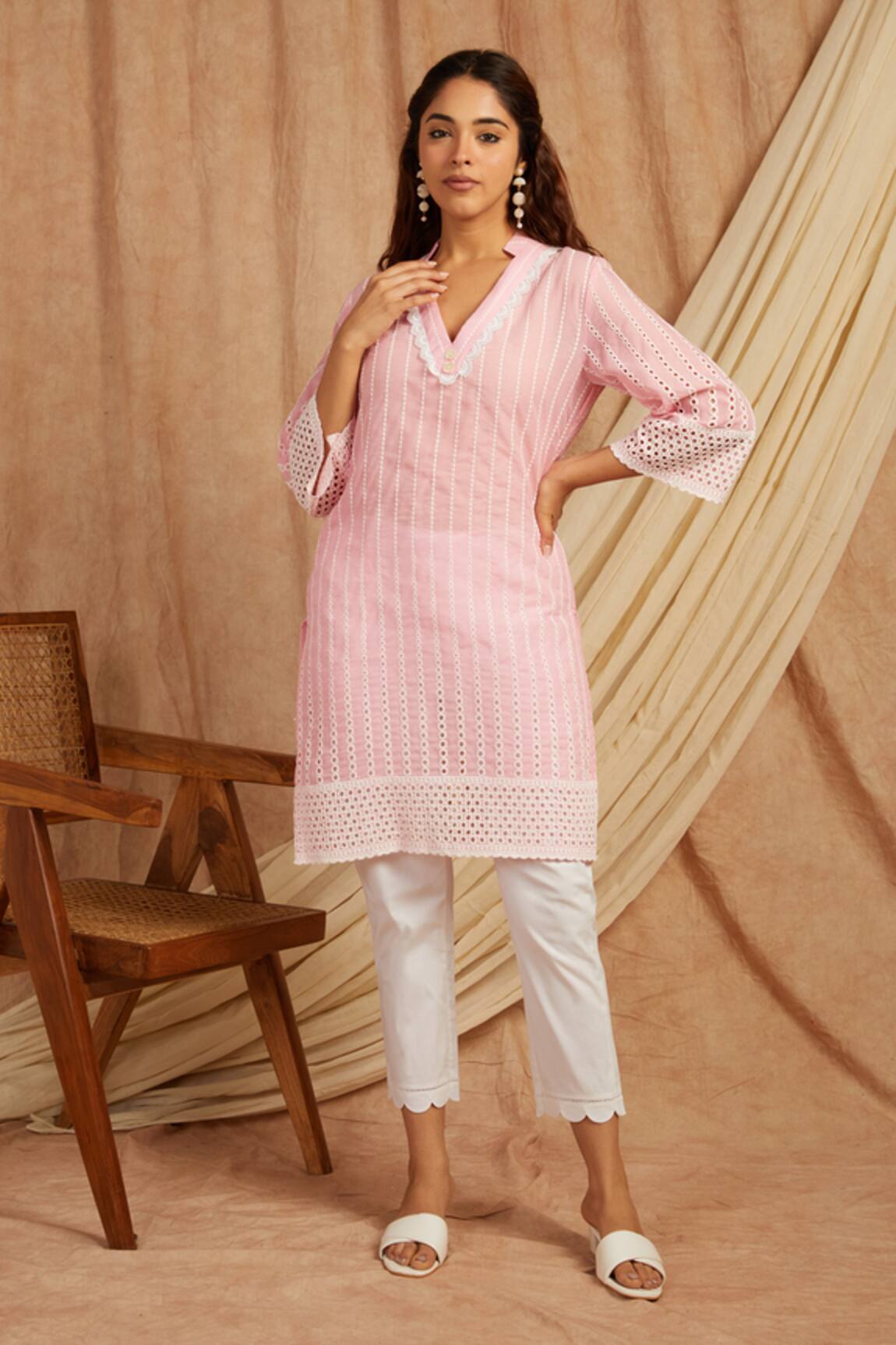 Label Muslin Cotton Embroidered Kurta & Pant Set