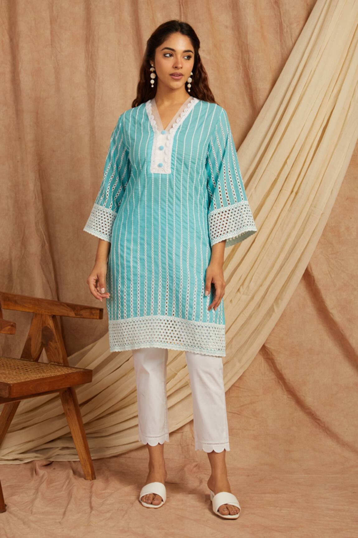 Label Muslin Embroidered Cotton Kurta & Pant Set