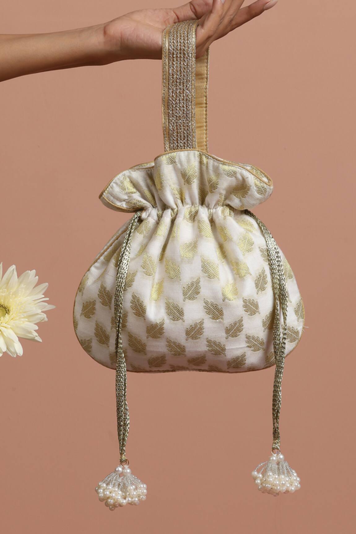 Swabhimann Chanderi Foliage Woven Potli 