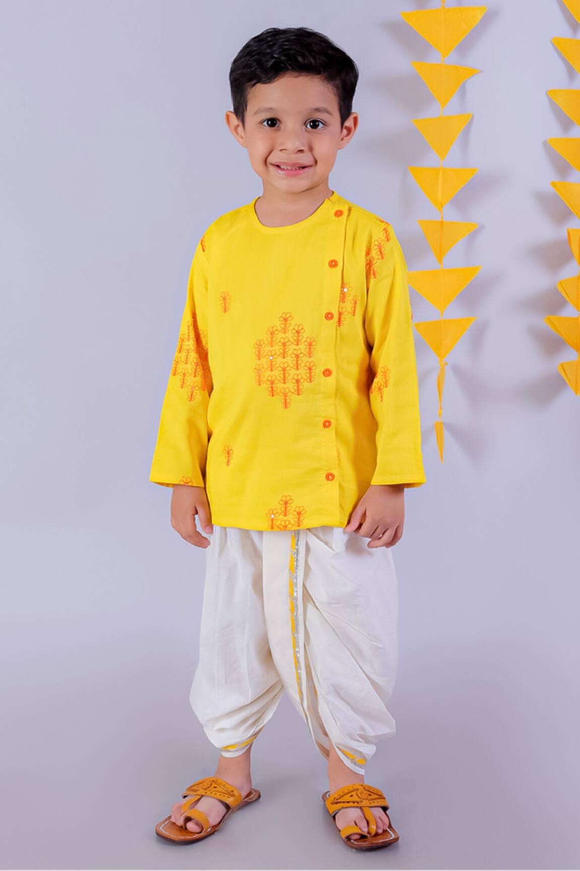 Lil Drama Janmashtami Marigold Blossom Embroidered Kurta With Dhoti