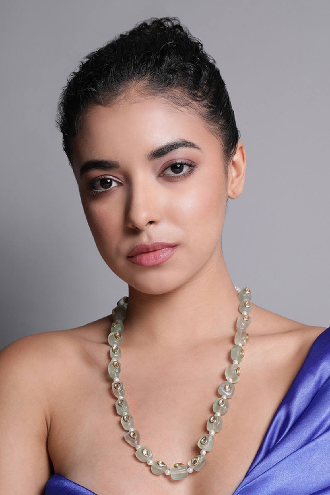 Xago Le Adina Quartz & Kundan Embellished Long Necklace 