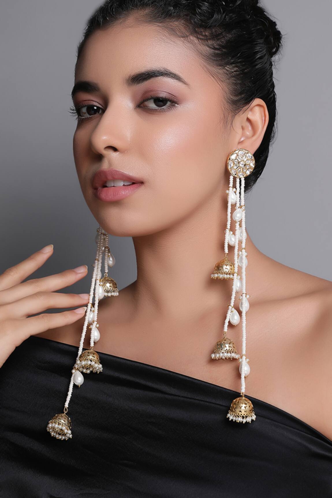 Xago Le Anetheia Pearl & Kundan Embellished Long Jhumkas 