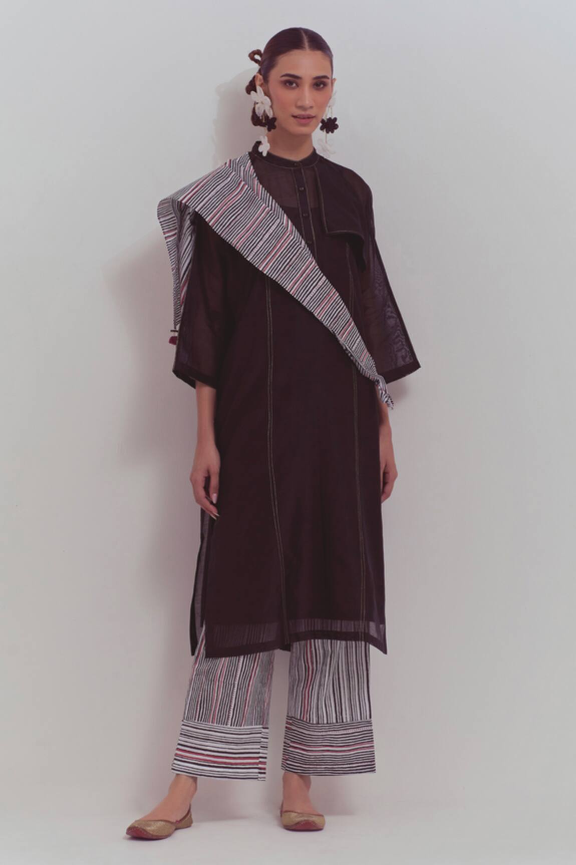 Shikha Malik Overlap Panel Kurta Striped Pant Set