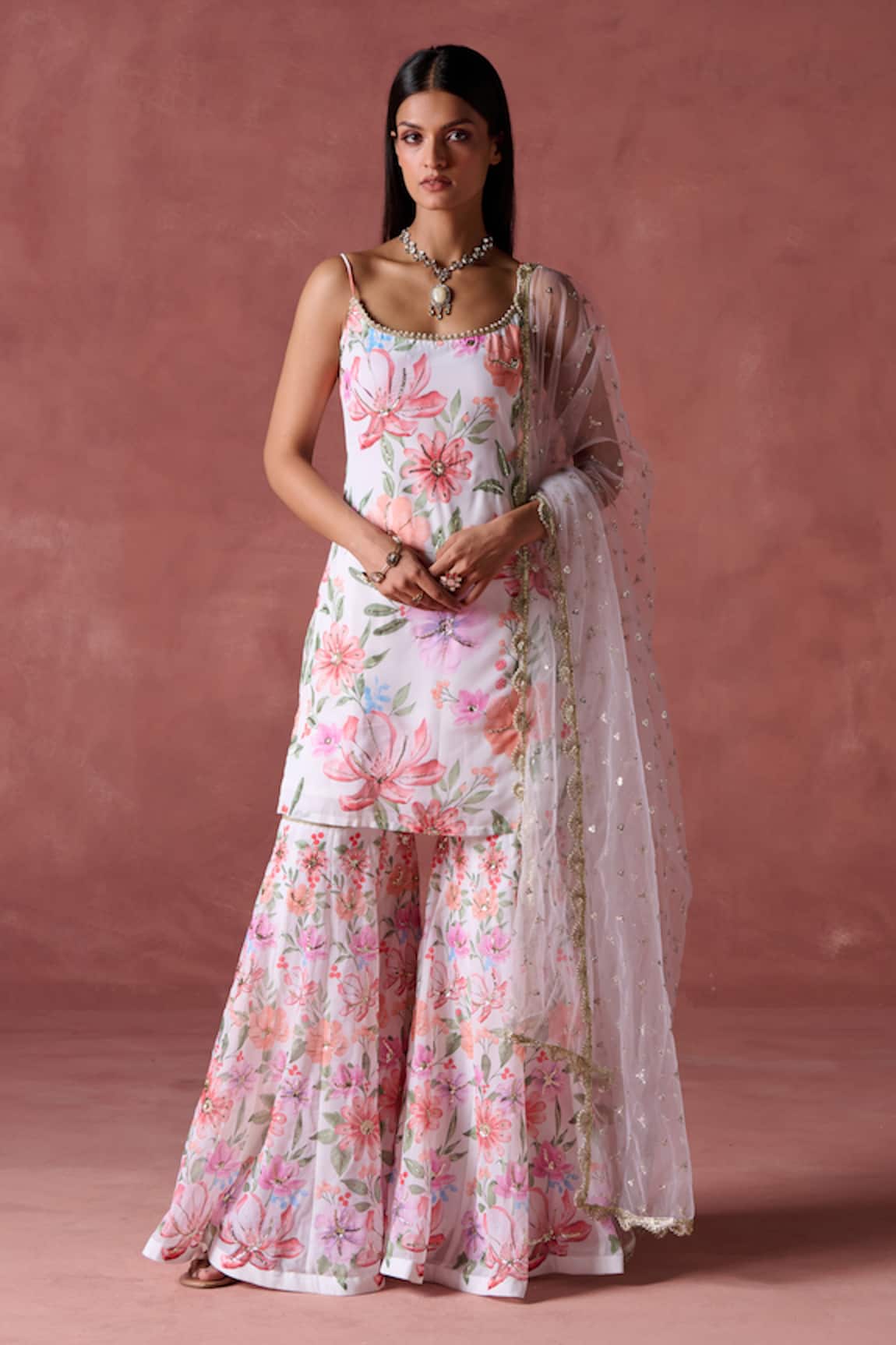 Lashkaraa Gulbahar Print Kurti Sharara Set