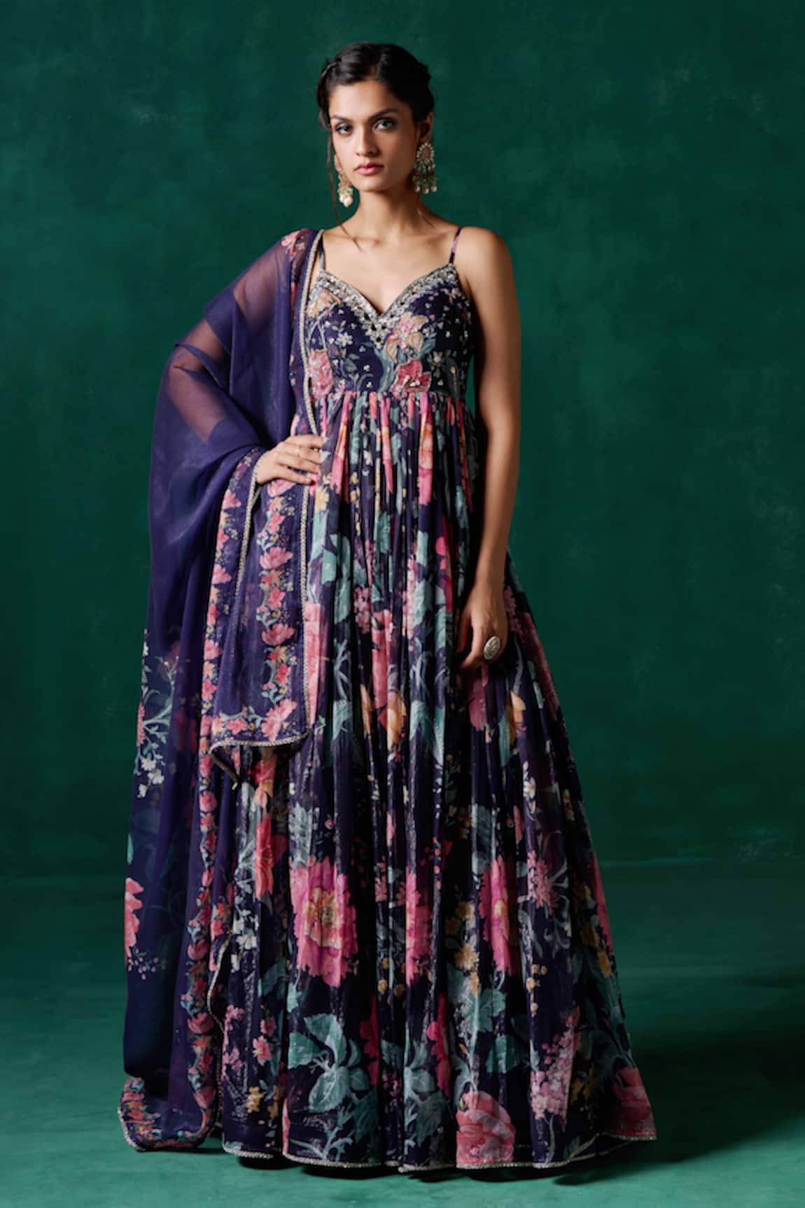 Lashkaraa Floral Zari Embroidered Anarkali With Dupatta 