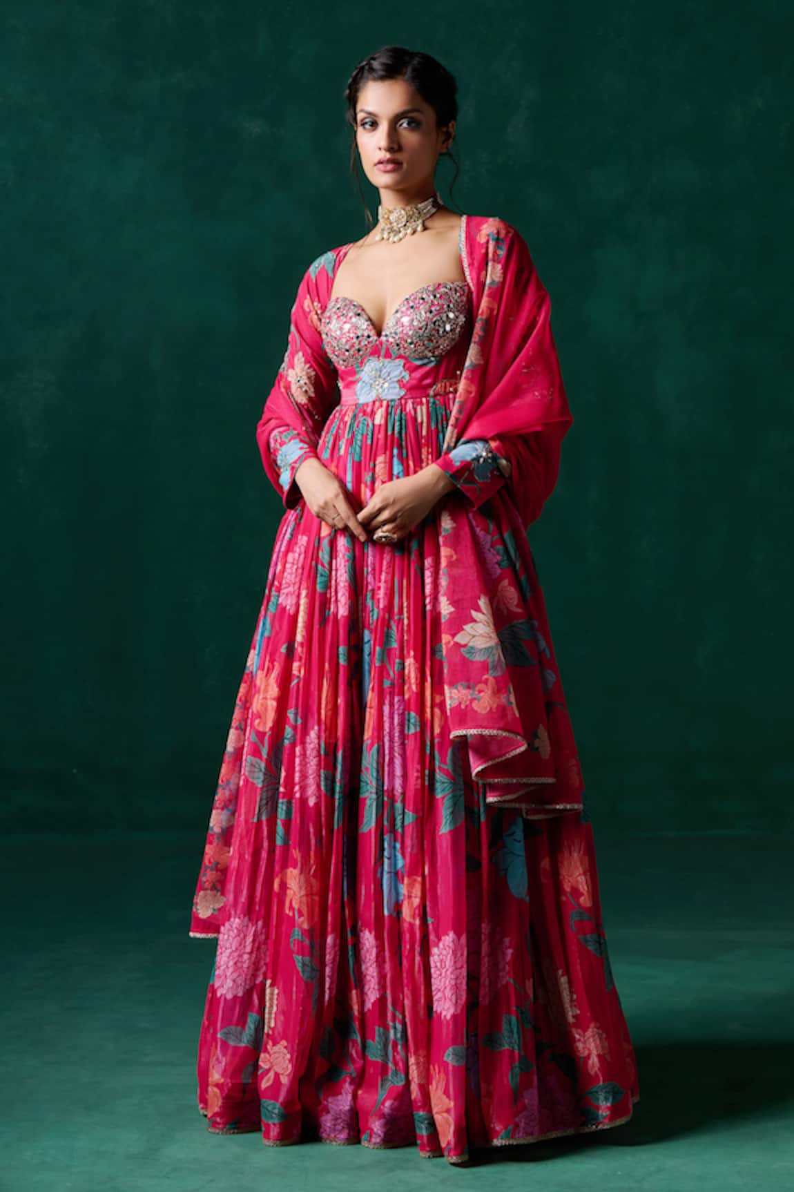Lashkaraa Zari Embroidered Floral Anarkali With Dupatta 