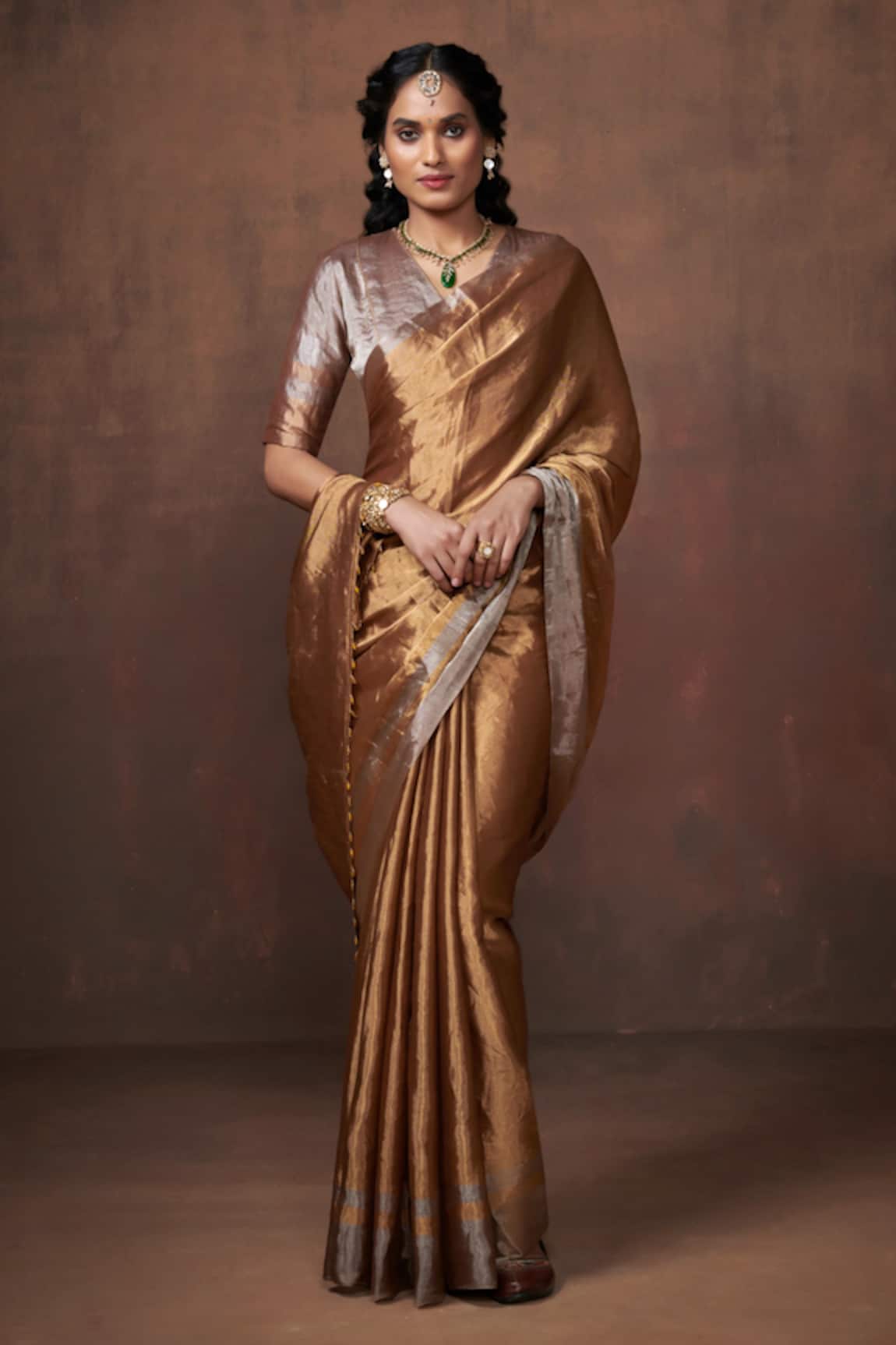 Dressfolk Metallic Handloom Saree with Running Blouse 