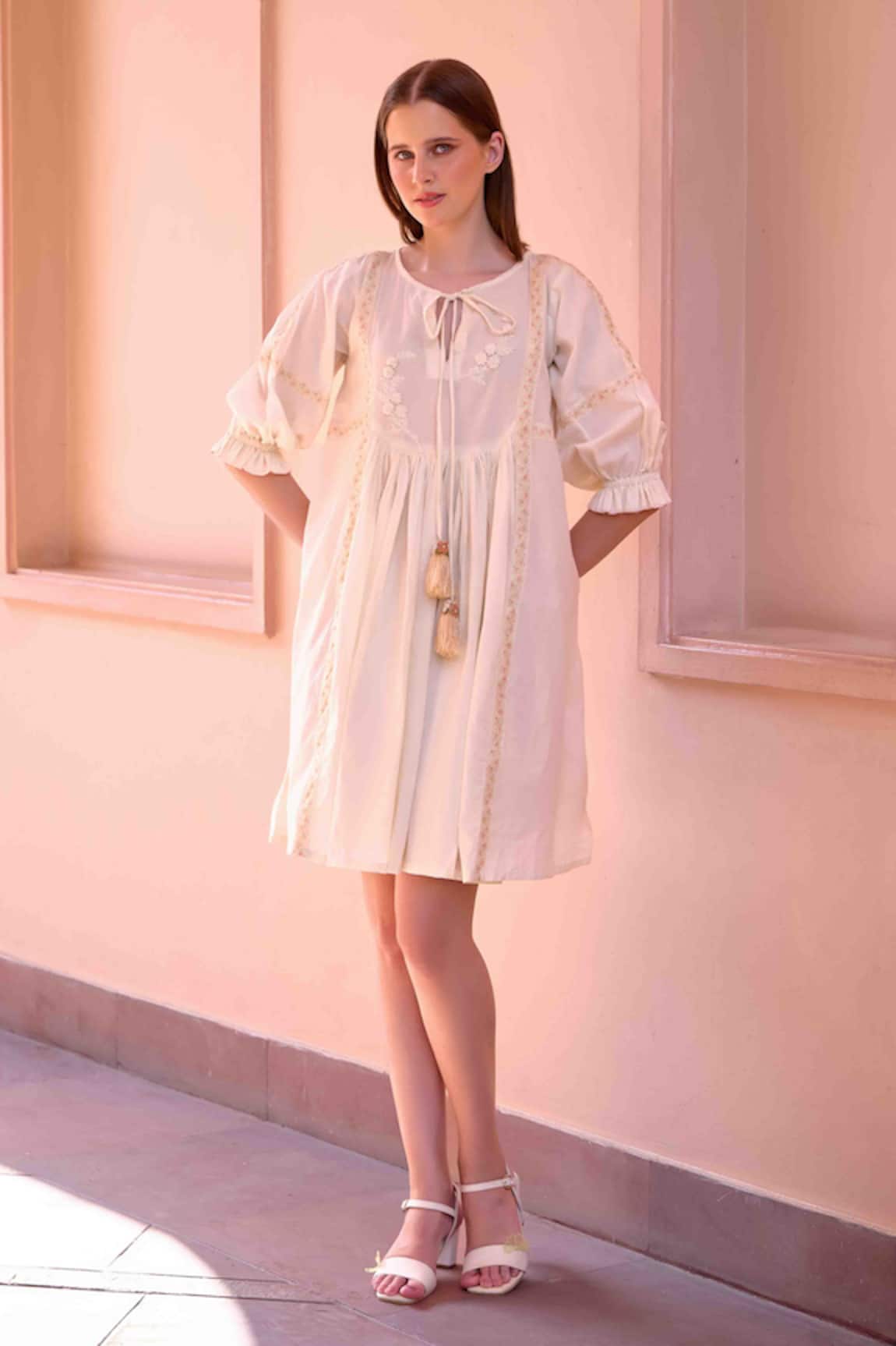 OurDve Floral Embroidered Bodice Dress