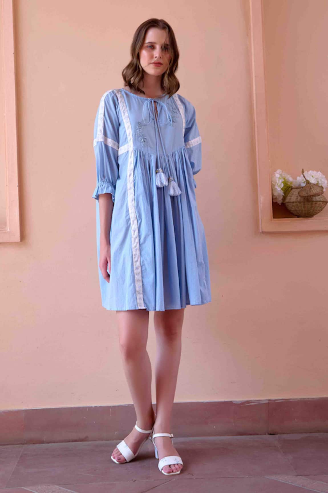 OurDve Floral Embroidered Bodice Short Dress