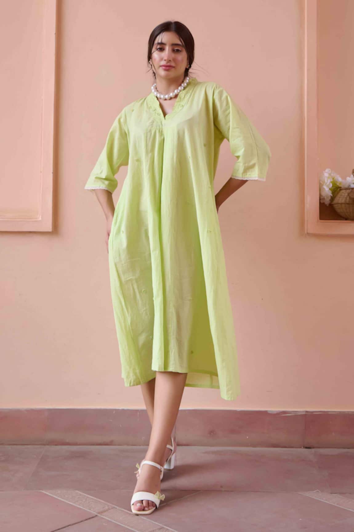 OurDve Olivia Tonal Embroidered Dress