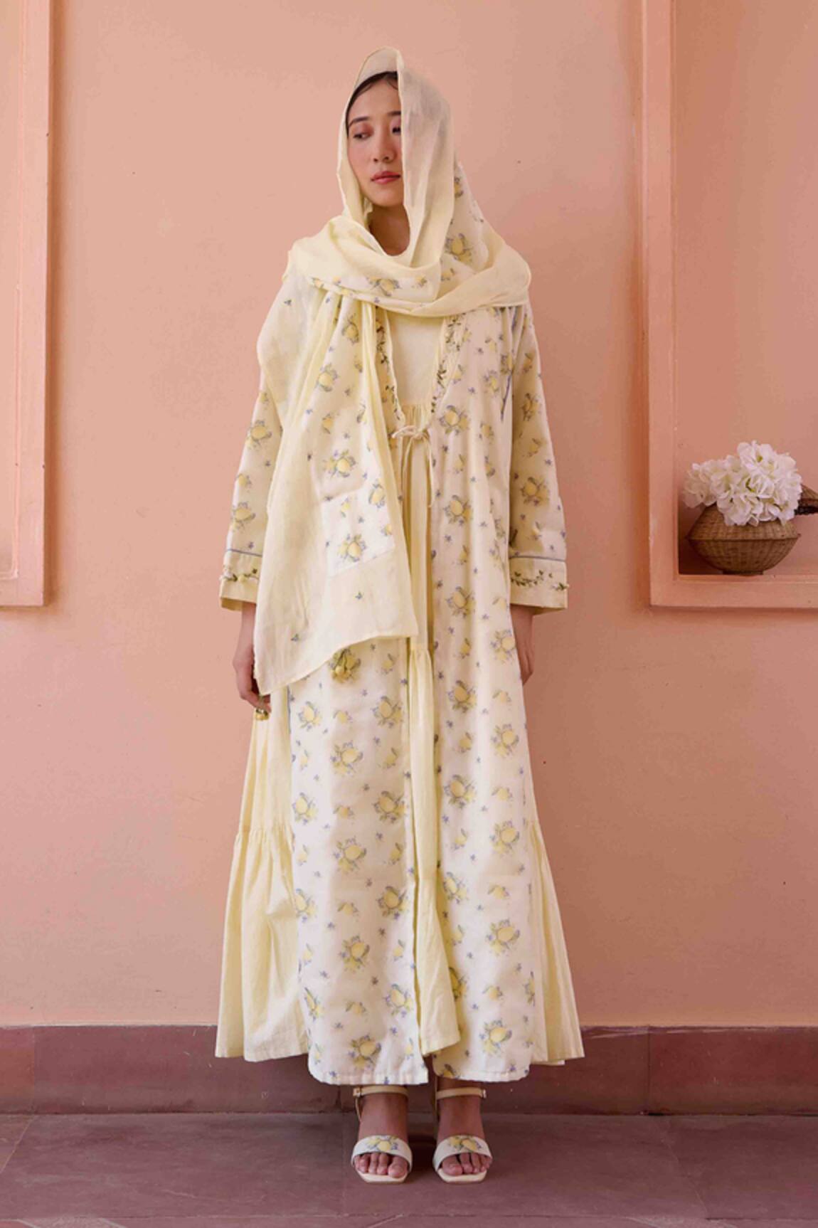 OurDve Amily Lemon Print Jacket With Dress