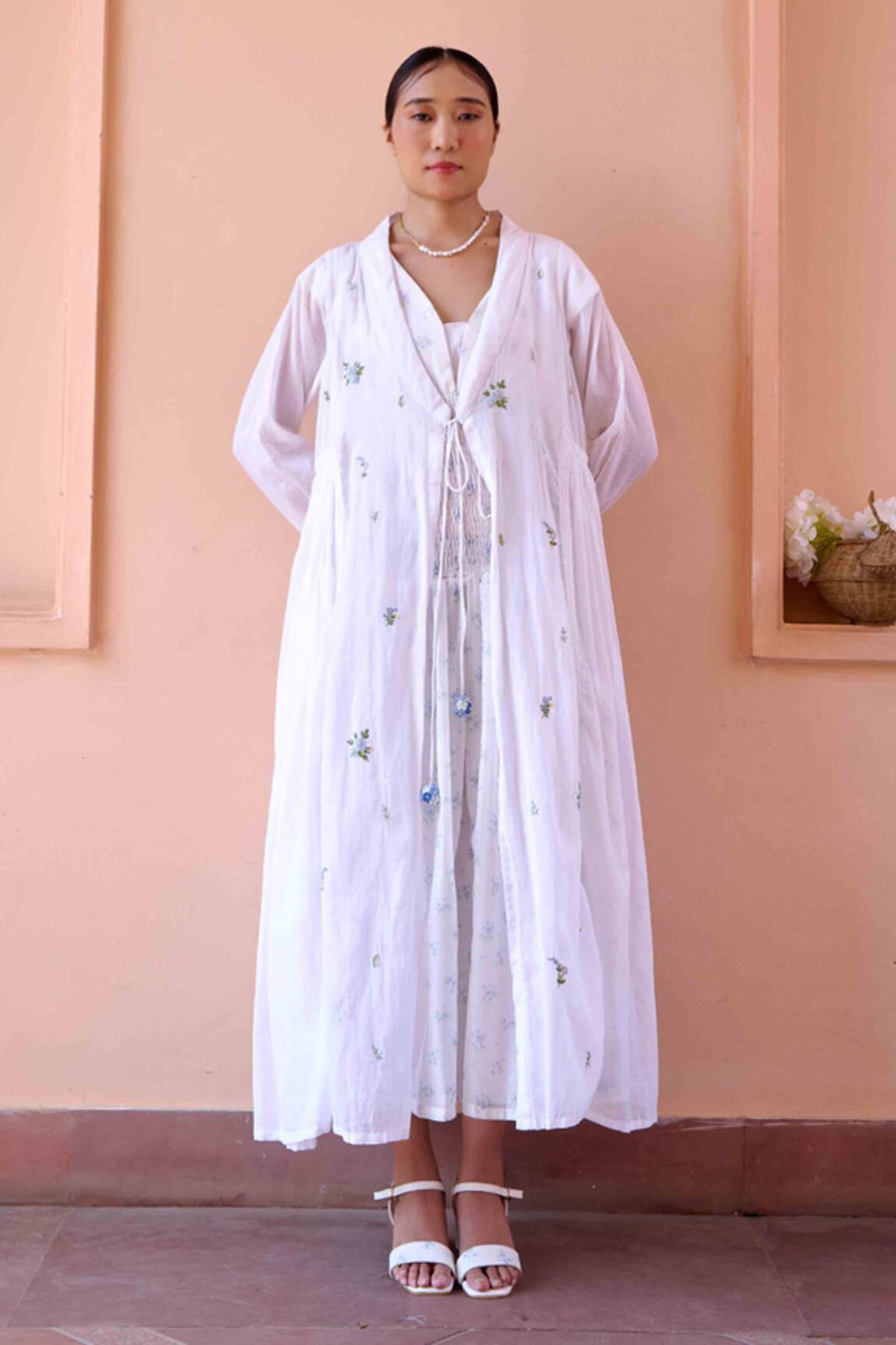 OurDve Anine Embroidered Jacket With Smocked Dress