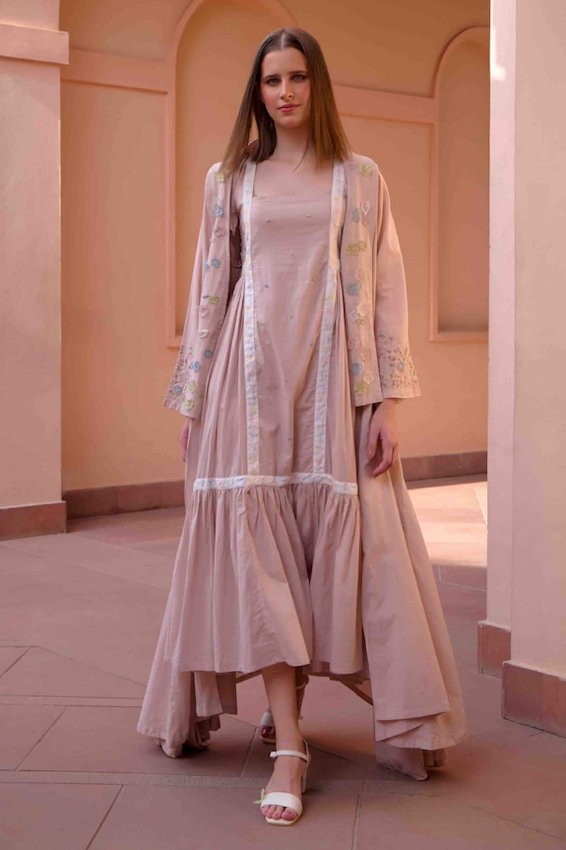 OurDve Betty Applique Asymmetric Jacket With Dress