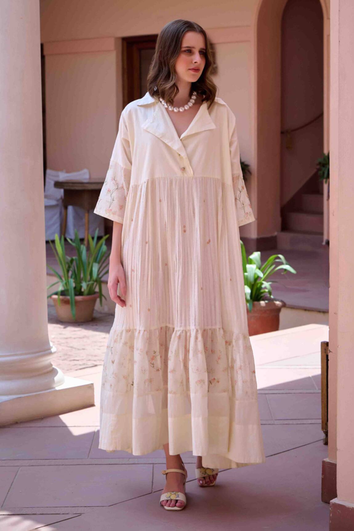 OurDve Charlotte Tiered Embroidered Panel Dress