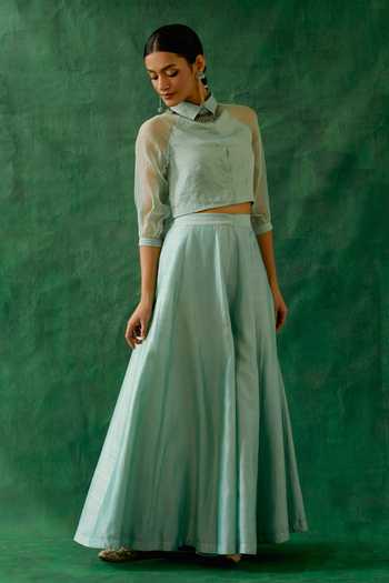 Vinusto Handwoven Zari Silk Crop Top With Palazzo