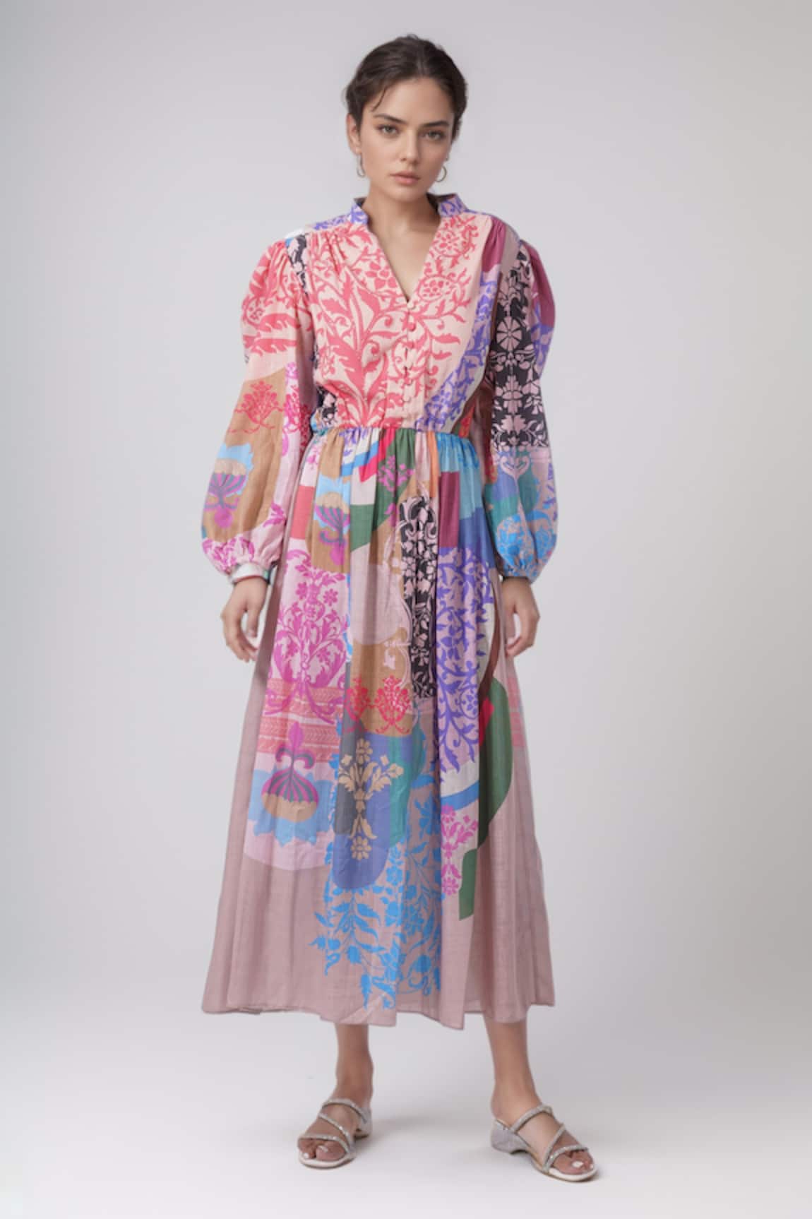 Pankaj & Nidhi Ornament Floral Print Fit & Flared Dress