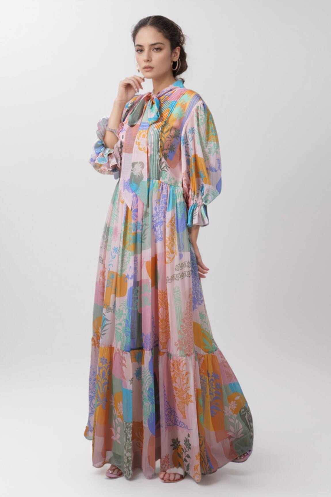 Pankaj & Nidhi Floret Print Tiered Dress