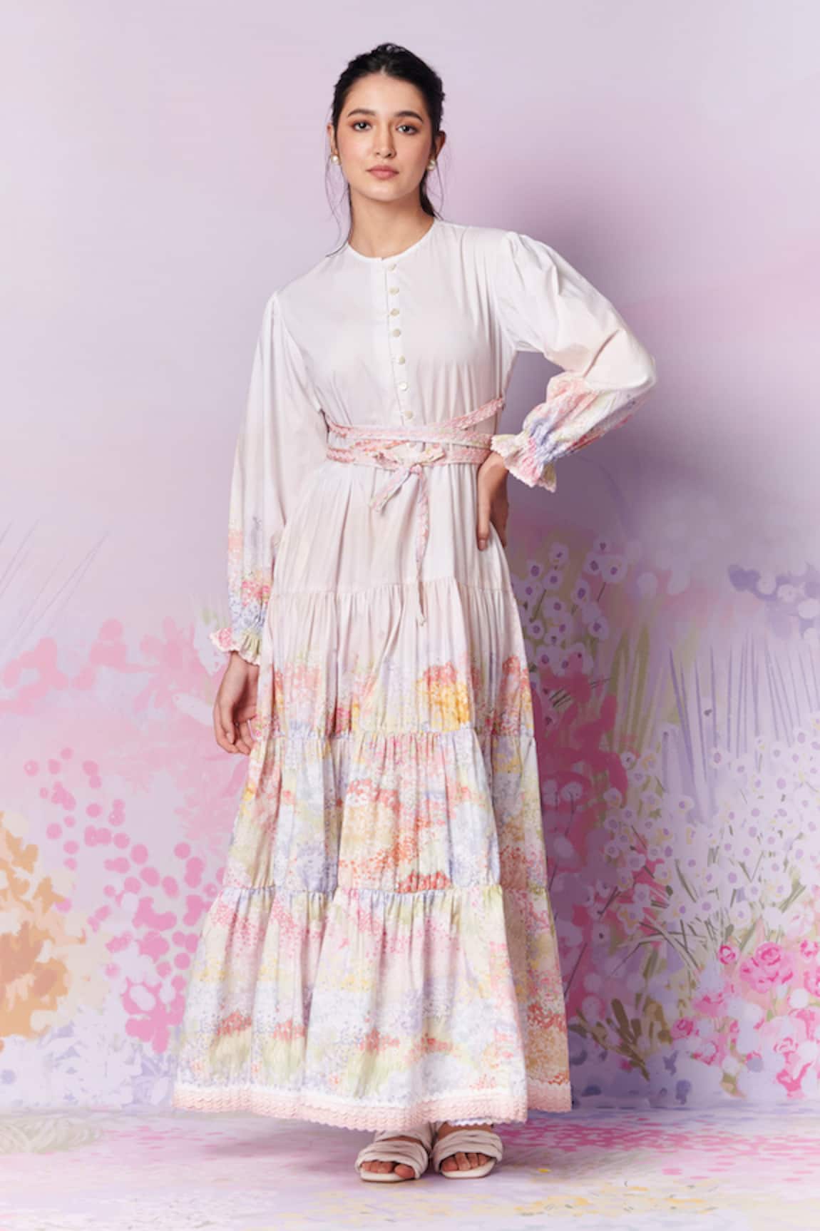 Moh India Meadow Floral Print Tiered Dress 