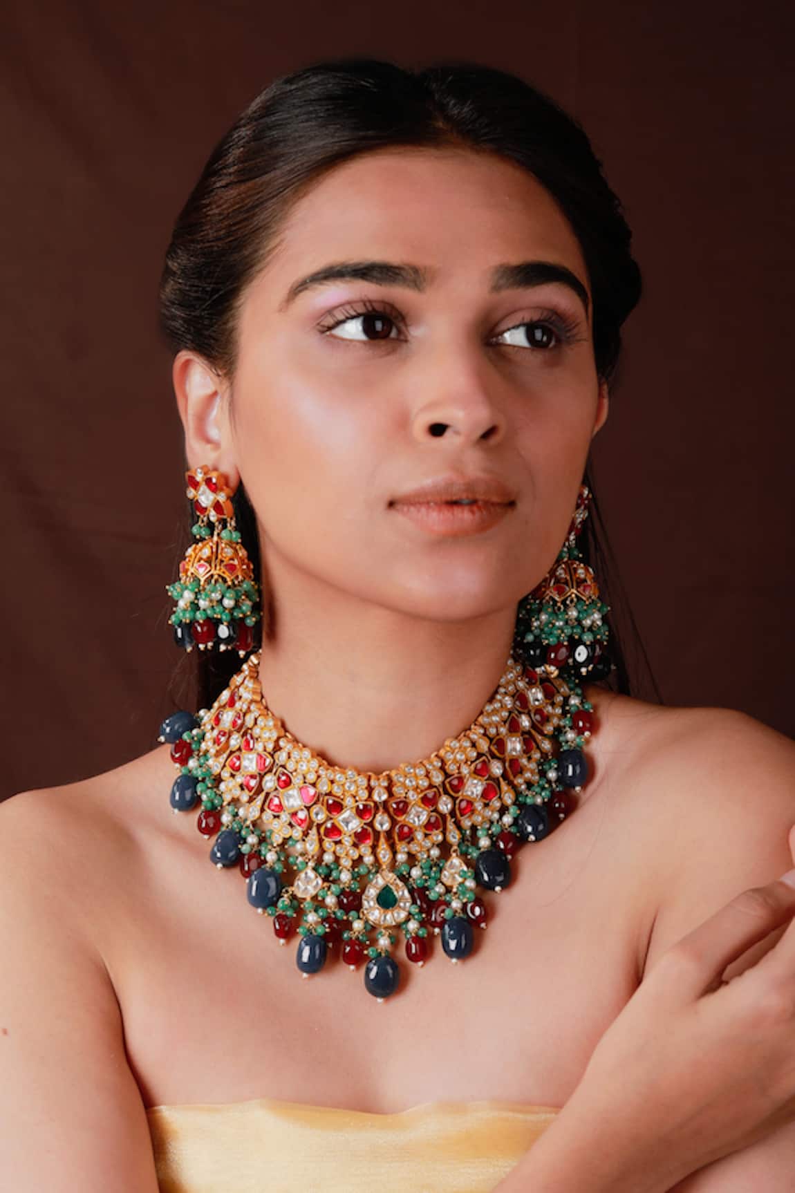 Riana Jewellery Phool Bahar Jadau Kundan & Stone Embellished Choker Set 