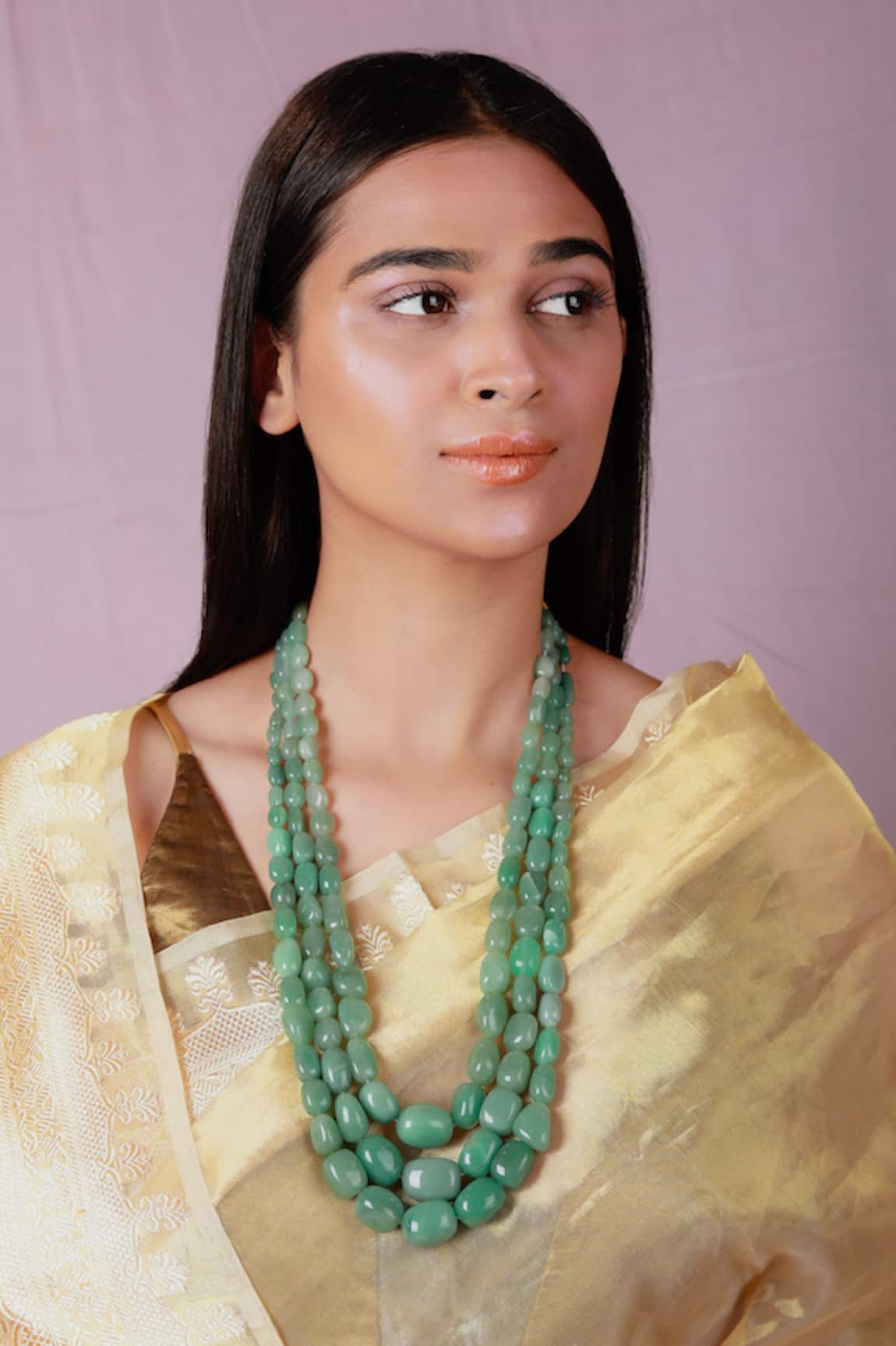 Riana Jewellery Onyx Stone Bead Embellished Layered Mala Necklace 