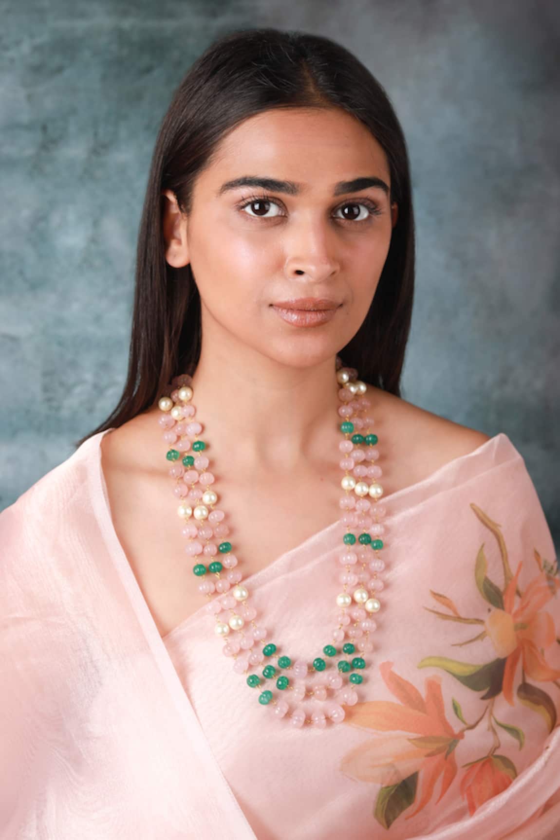 Riana Jewellery Rose Quartz Stone Studded Mala 