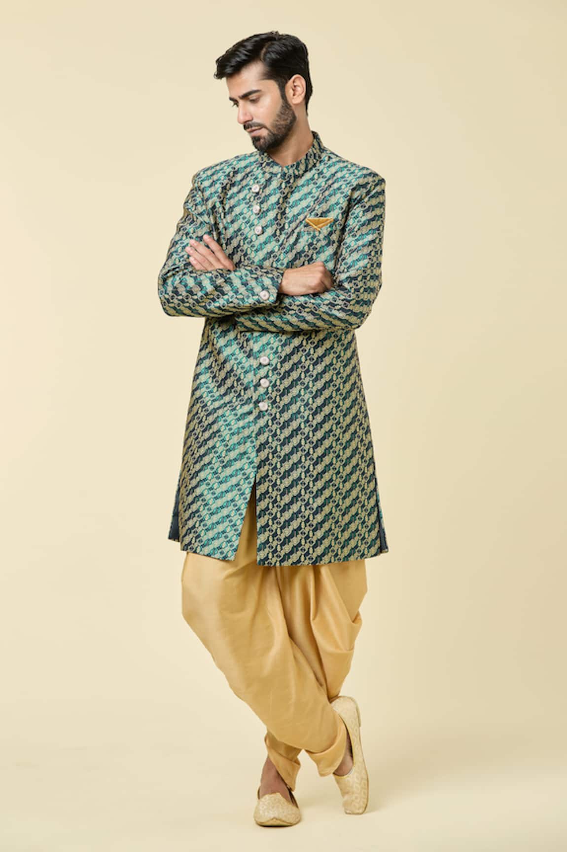 Arihant Rai Sinha Woven Floral Butti Sherwani With Peshawari Pant 