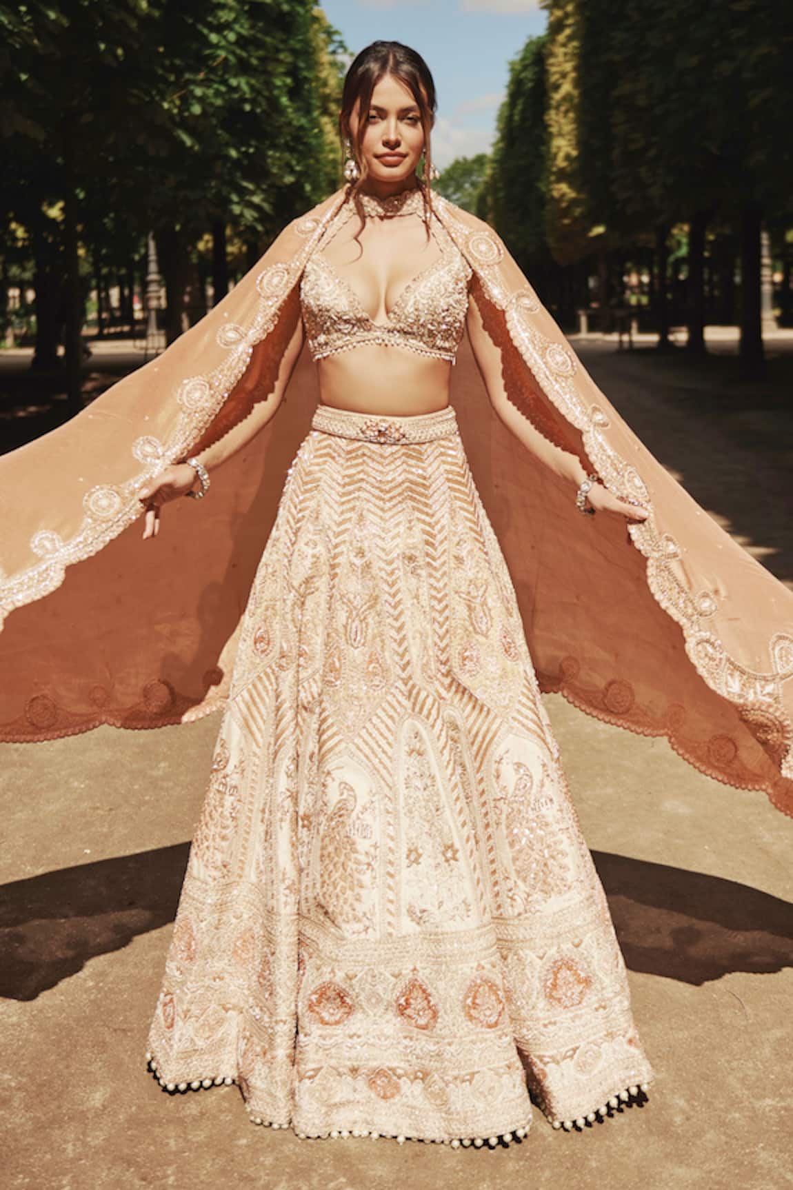 Jigar & Nikita Zari Floral Peacock Embroidered Bridal Lehenga Set